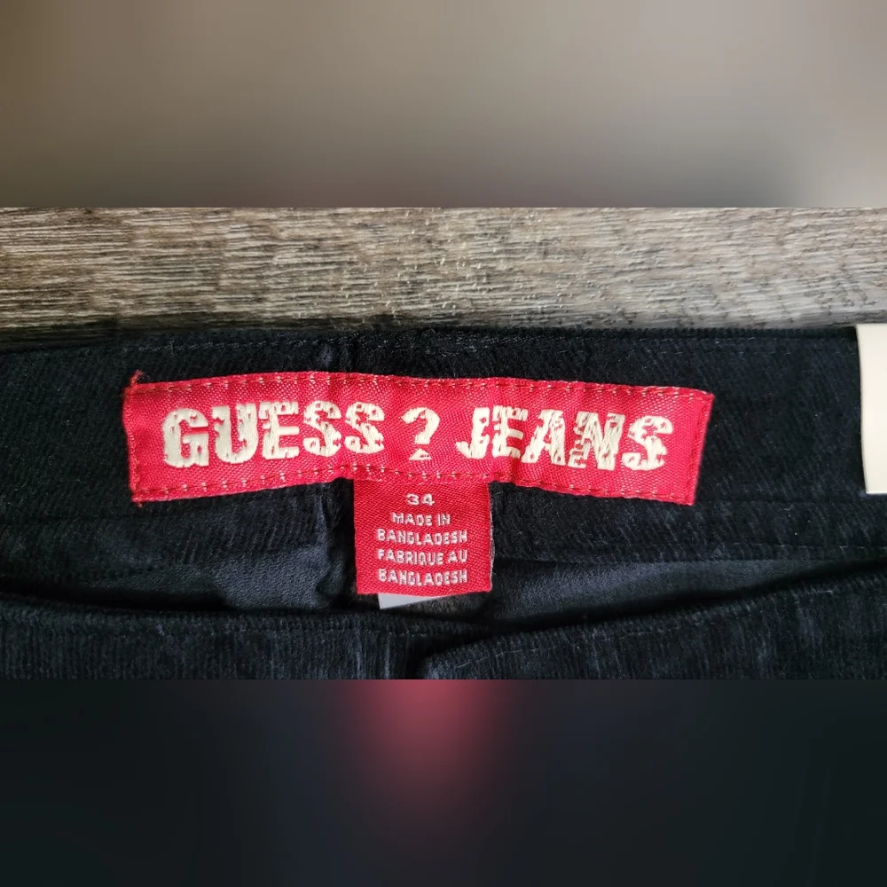 Y2K Vintg Guess‎ Flared Corduroy Pants Womens 34 Black Stretchy Low-Mid Rise NWT - Picture 5 of 12